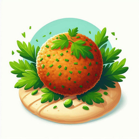 Illustration of a round bread with parsley on a white backgroundのイラスト素材