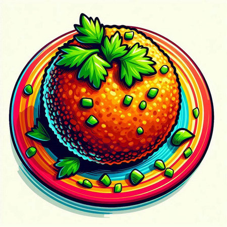 Strawberry vector illustration. Strawberry on a colorful plate with green leaves.のイラスト素材