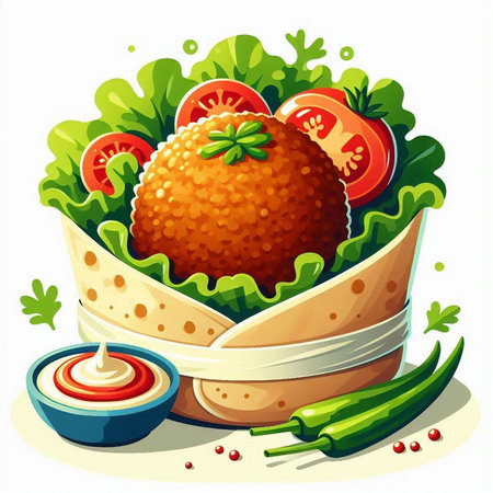 Tortilla wraps with ketchup and salad. Vector illustration.のイラスト素材