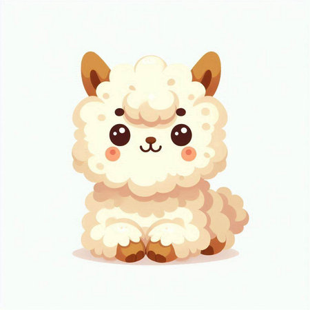 Cute alpaca on white background. Vector cartoon illustration.のイラスト素材