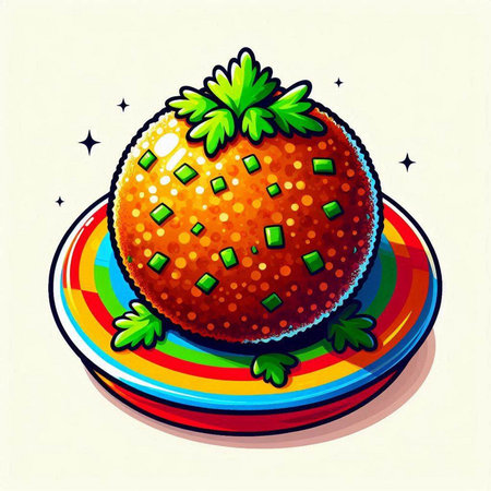 Strawberry on a colorful plate. Vector illustration in cartoon style.のイラスト素材
