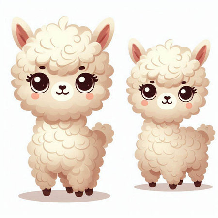 Cute cartoon alpaca isolated on white background. Vector illustration.のイラスト素材