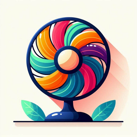 Colorful electric fan icon. Vector illustration in flat cartoon style.のイラスト素材