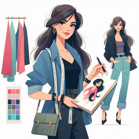 Fashion woman sketch. Vector illustration of fashion girl sketching.のイラスト素材