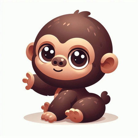 Cute baby monkey on a white background. Vector illustration in cartoon style.のイラスト素材