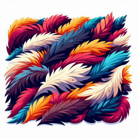Multicolored feathers on a white background. Vector illustration for your designのイラスト素材