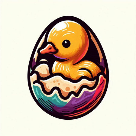 Easter egg with duckling in the shell. Vector illustration.のイラスト素材