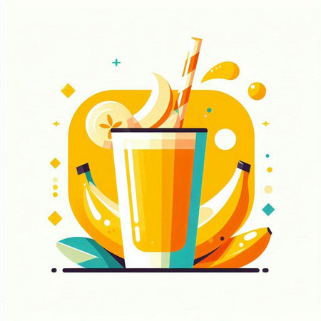 Banana juice in a glass with a straw. Vector illustration.のイラスト素材