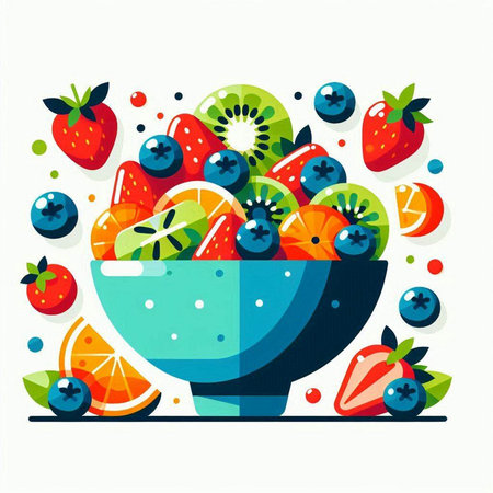 Fruit salad in a bowl. Vector illustration in flat style.のイラスト素材