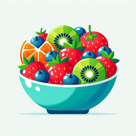 Fruit salad in a bowl. Vector illustration in flat style.のイラスト素材