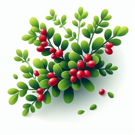 Cranberry branches with berries and leaves on white background. Vector illustration.のイラスト素材