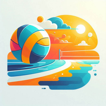 Summer background with beach ball and sunset. Vector illustration. Eps 10のイラスト素材