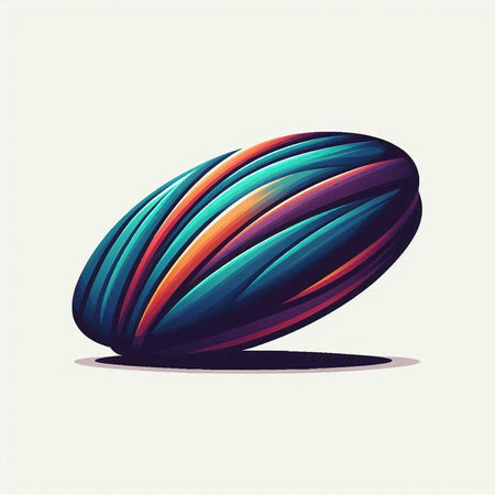Illustration of a colorful abstract rugby ball on a white background.のイラスト素材