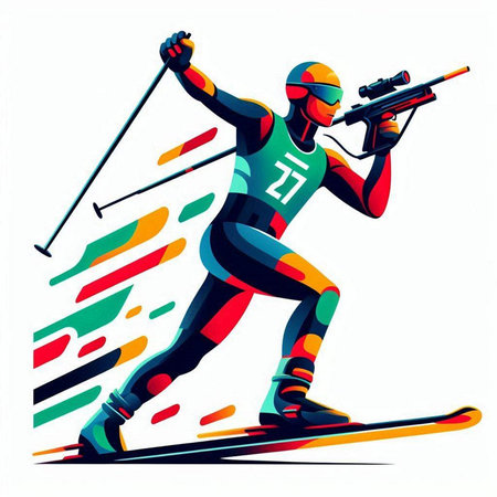 Skiing man with skis. Vector illustration of winter sport.のイラスト素材
