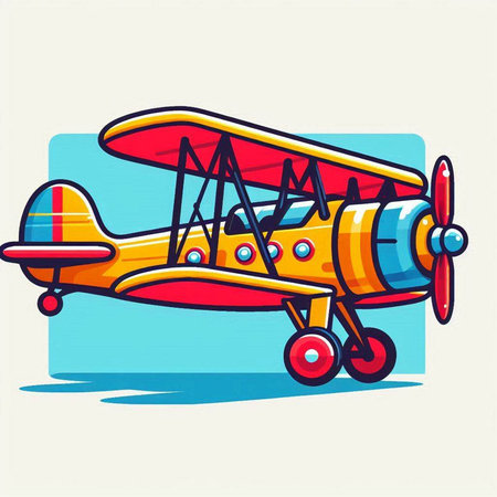 Vector illustration of retro biplane in flat style on blue background.のイラスト素材