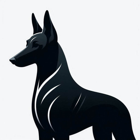 Illustration of a black doberman dog on a white background.のイラスト素材