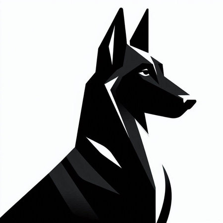 Digital illustration of a doberman dog in black on a white backgroundのイラスト素材