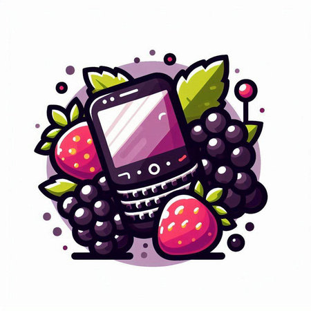 Mobile phone with blackberries and strawberries. Vector illustration on white background.のイラスト素材