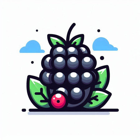 Blackberry fruit with leaves and berries. Vector illustration in cartoon style.のイラスト素材