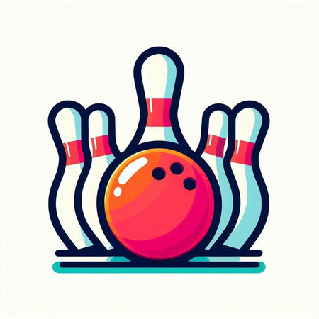 Bowling ball and skittles icon. Vector illustration in flat styleのイラスト素材