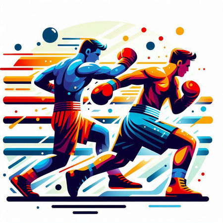 Boxing. Two Boxers in dynamic action. Vector illustration.のイラスト素材