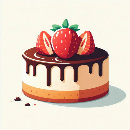 Chocolate cake with strawberries. Vector illustration on a white background.のイラスト素材