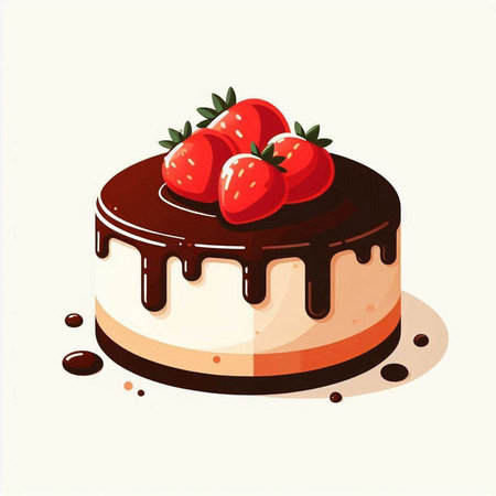 Chocolate cake with strawberries, vector illustration of a chocolate cake.のイラスト素材