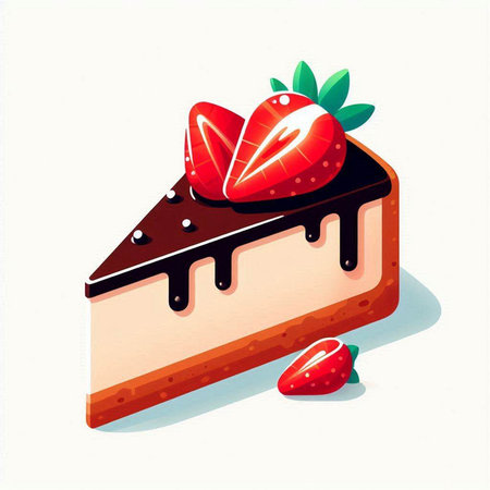 Illustration of a piece of cake with strawberries on a white backgroundのイラスト素材