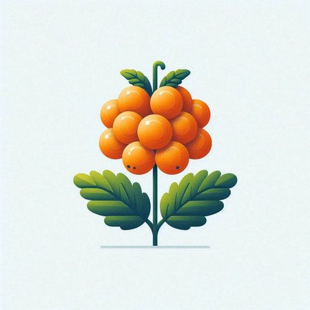 Orange rowan berries with green leaves isolated on white background. Vector illustration.のイラスト素材