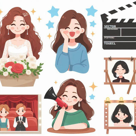 Set of cute cartoon woman in a beauty salon. Vector illustration.のイラスト素材