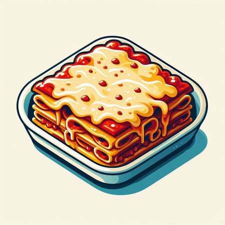 Illustration of lasagna in a plate on a white background.のイラスト素材