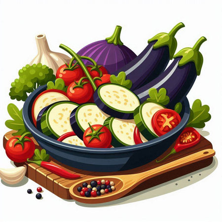 Vegetables in a bowl on a white background. Vector illustration.のイラスト素材