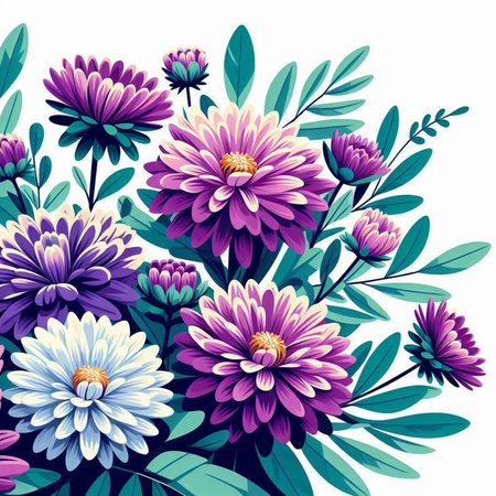 Seamless floral pattern with purple chrysanthemums and leavesのイラスト素材