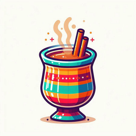 Cup of hot mulled wine with cinnamon sticks. Vector illustration.のイラスト素材