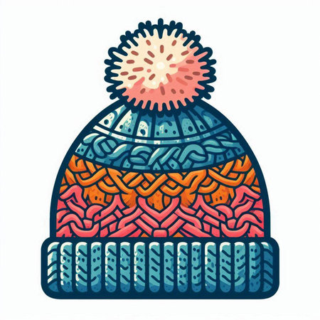 Winter hat with pompon. Vector illustration isolated on white background.のイラスト素材