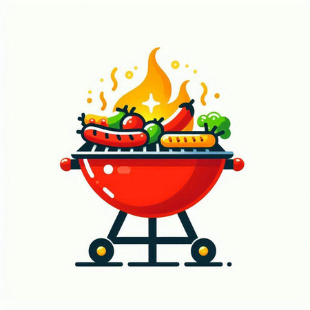 Barbecue grill with grilled vegetables. Vector illustration in flat style.のイラスト素材
