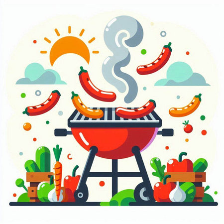 BBQ party. Vector illustration in flat style. Barbecue grill.のイラスト素材