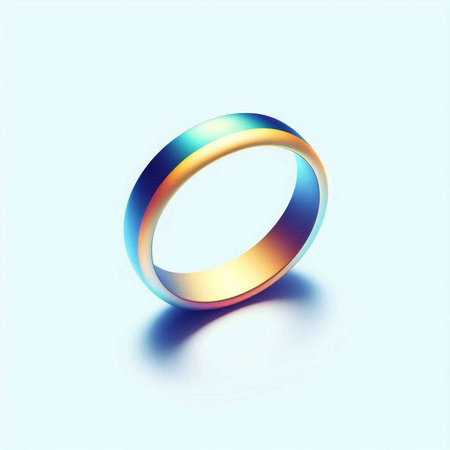 golden ring on blue background, 3d illustration, image contains transparencyのイラスト素材