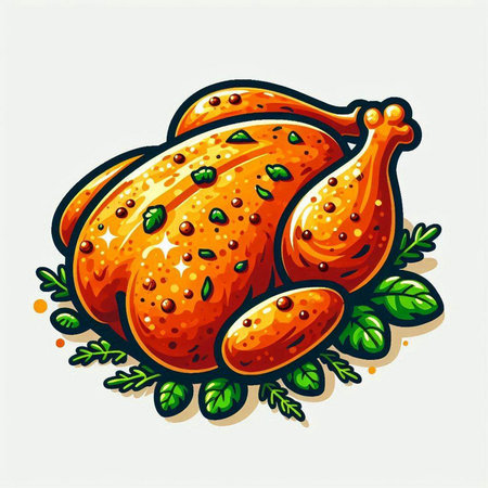 Illustration of roasted turkey on a white background. Vector illustration.のイラスト素材