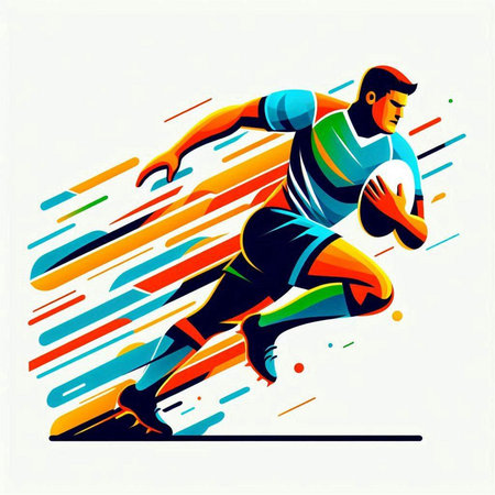 Rugby player with a ball. Colorful vector illustration.のイラスト素材