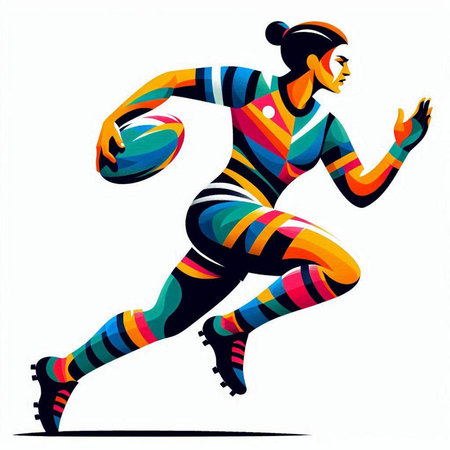 Rugby player with ball. Colorful illustration. Vector.のイラスト素材