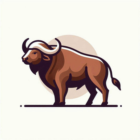 Illustration of a buffalo in a flat style. Vector illustration.のイラスト素材