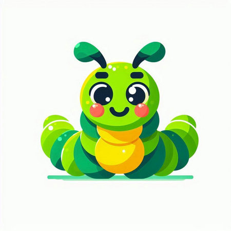 Cute cartoon green caterpillar on white background. Vector illustration.のイラスト素材