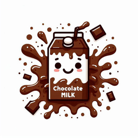 Milk box with chocolate splashes. Vector illustration isolated on white background.のイラスト素材