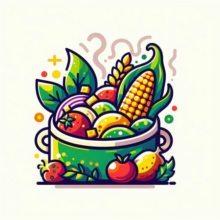 Vegetables in a pot. Vector illustration of vegetables in a pot.のイラスト素材