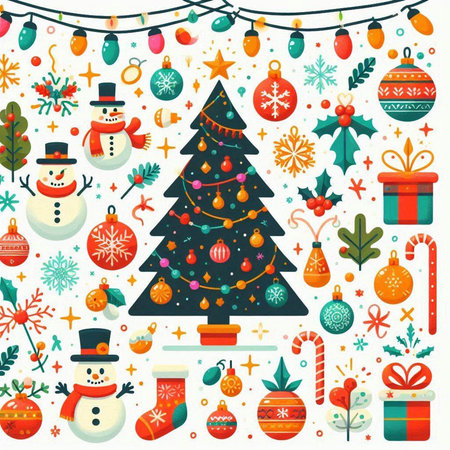 Set of Christmas and New Year elements. Vector illustration in flat style.のイラスト素材