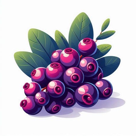Blueberries with green leaves on a white background. Vector illustration.のイラスト素材