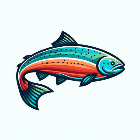 Illustration of a rainbow trout fish isolated on a white background.のイラスト素材