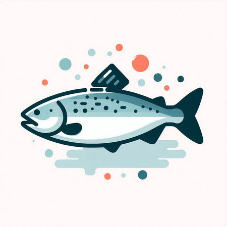 Hand drawn illustration of a salmon in a flat style. Vector image.のイラスト素材