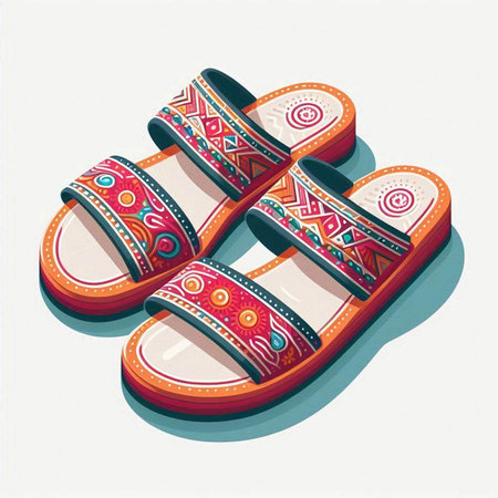 flip flops with ethnic ornaments on a white backgroundのイラスト素材